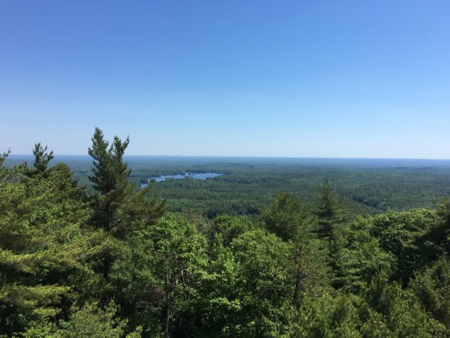 View of Lake Pawtuckaway from the fire tower on South Mountain. 