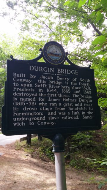 Some bridges, like Durgin Bridge, include signs that tell their interesting history.