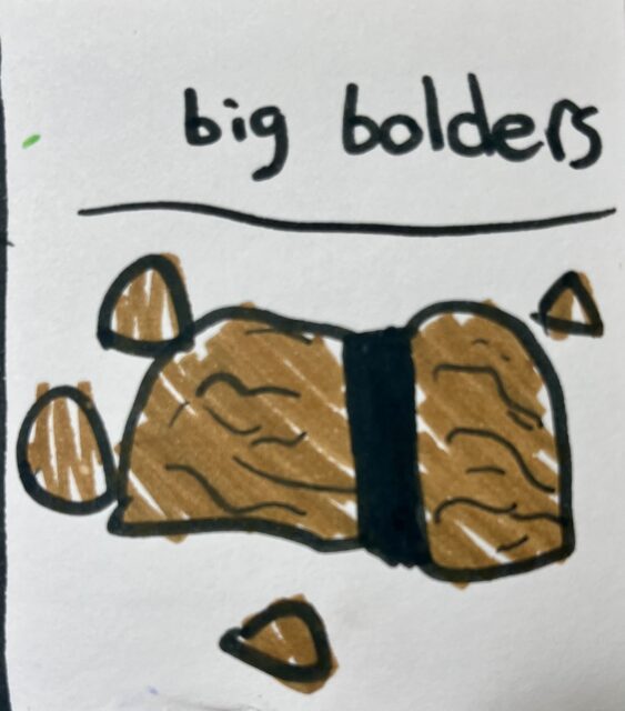 Kid's drawing of boulders Medium: Marker