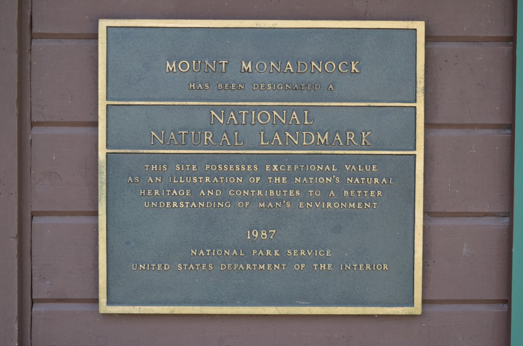 The plaque commemorating Mount Monadnock as a National Natural Landmark. Photo by Patrick Hummel.