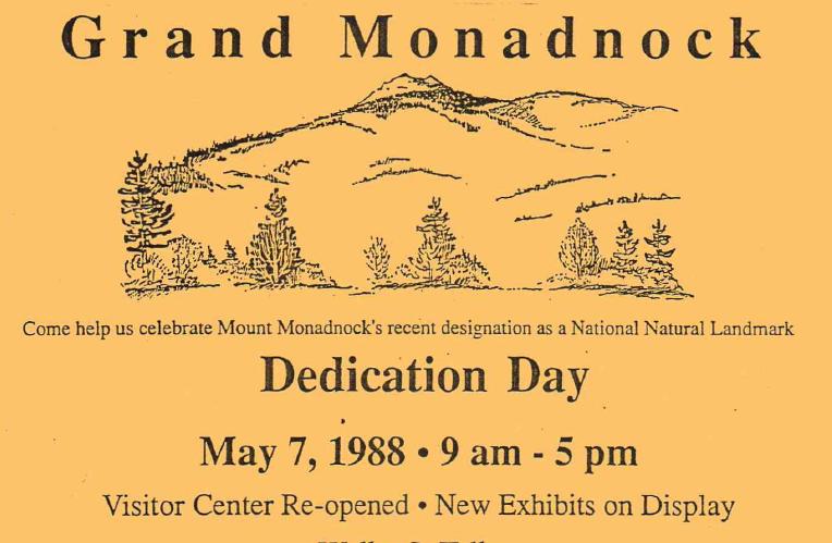 The original flyer for the Monadnock Dedication Day, 1988. Courtesy of Ben Haubrich.