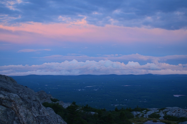 A serious round of threatening clouds seen south of the Wapack Range from Grand Monadnock this Tuesday, 07.23.13. Photo by Patrick Hummel.