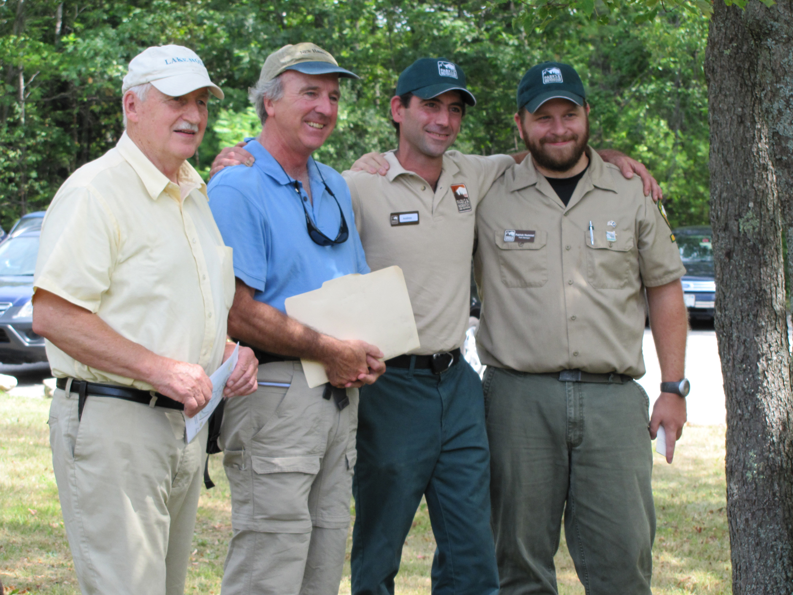 The Monadnock Managers at the opening ceremony for Gilson Pond Campground. From left to right, Charlie Royce, Ben Haubrich, Andrew Zboray, and Patrick Hummel. Photo courtesy of NH State Parks. 