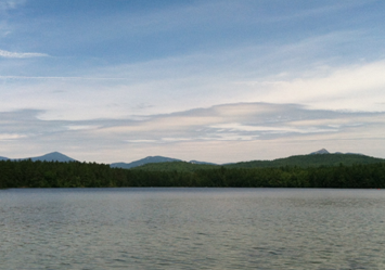 My first look at the mountains from White Lake, including (from left to right) Passaconaway, Paugus, Chocorua and the 3 Sisters. 