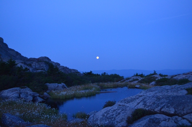 The moon rises to the East over the Wapack Range, as seen from the south side of Monadnock. 08.21.13. Photo by Patrick Hummel