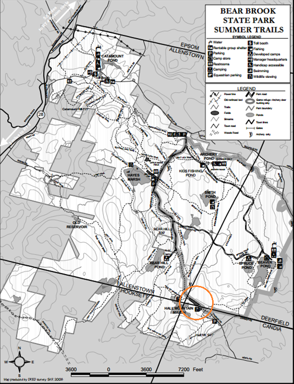 Locate Podunk Rd across from Hall Mountain on your Bear Brook Map