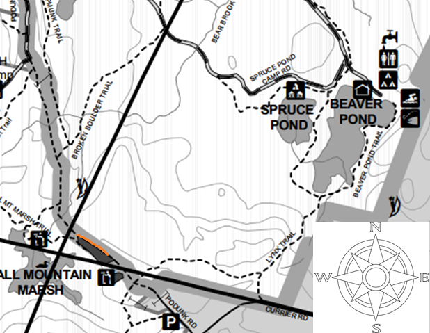 Hike to the highlighted area on the map. Look for telephone pole number 36.