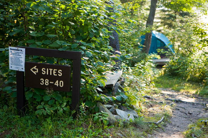 A camp scene at Lake Francis State Park in Pittsburg, New Hampshire.