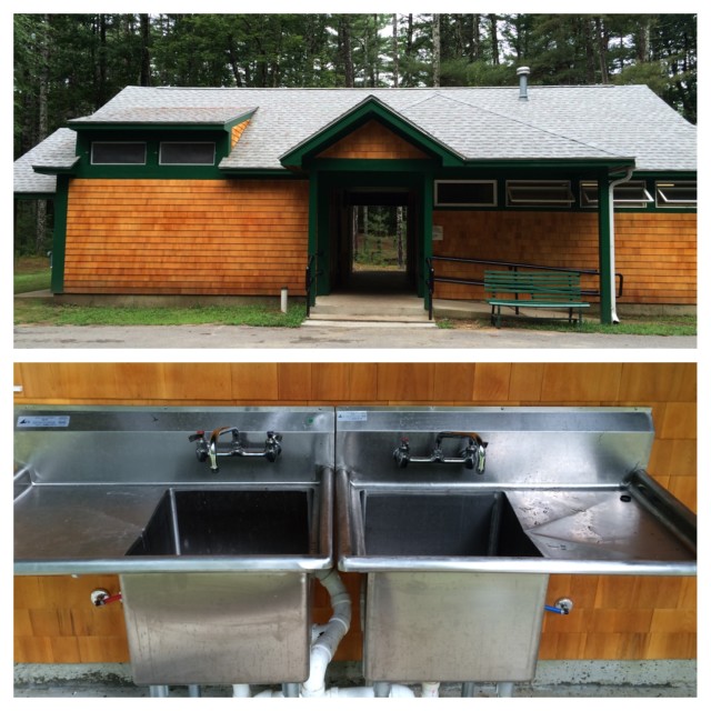 Freshly renovated bathhouse with an addition of double outdoor sinks for washing dishes!