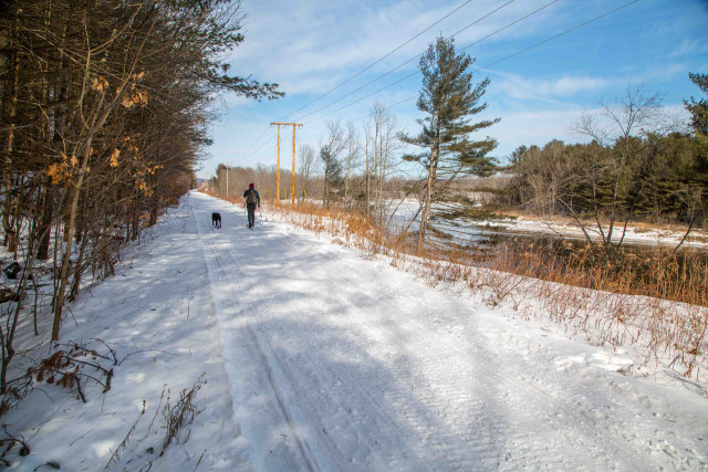 This section of the Northern Rail Trail follows alongside the Merrimack River.