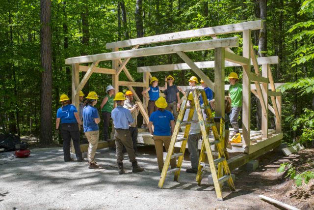 SCA Crews learnign to build adirondack shelter at White Lake State Park