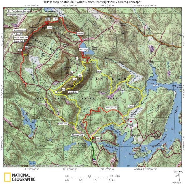 Topographical map of Pawtuckaway State Park