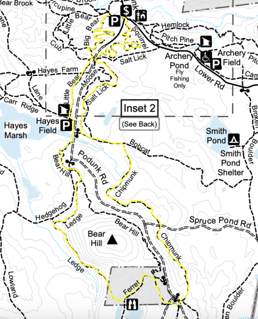 Map showing the route for Squirrel - Salt Lick - Bobcat - Chipmunk - Ferret - Ledge - Little Bear - Big Bear. 