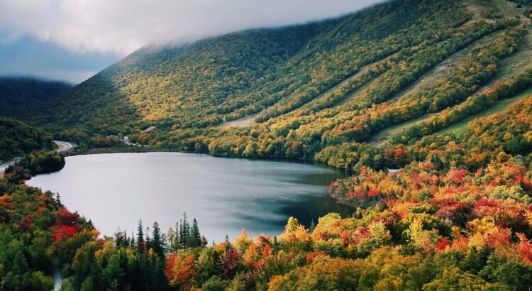 Picture of Franconia Notch State Park with Fall colors.